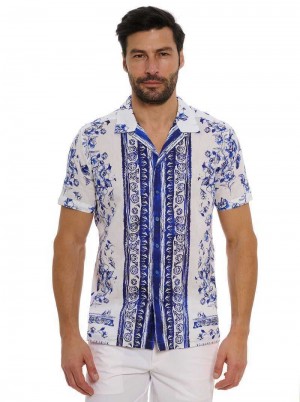 Robert Graham Corsica Short Sleeve Button Down Shirt Niebieskie | EWVQYK976