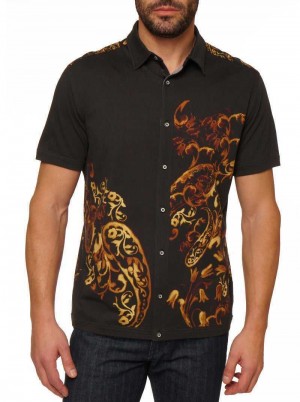 Robert Graham Hadrian Short Sleeve Knit Shirt Czarne | XBOQLM859