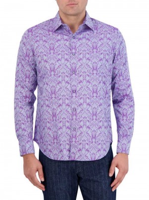 Robert Graham Highland Long Sleeve Button Down Shirt Lilac | STLEOR679
