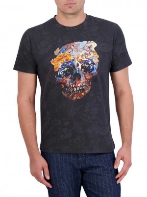 Robert Graham Skull Scrolls T-shirt Czarne | GYQSOT485