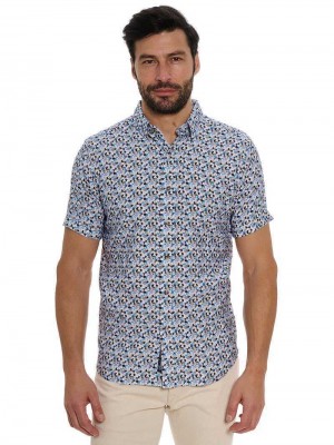 Robert Graham Vance Short Sleeve Button Down Shirt Niebieskie | CWXSJG750