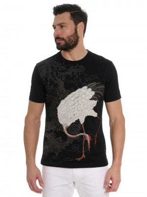 Robert Graham Wild Feather T-shirt Czarne | HUOKVP165